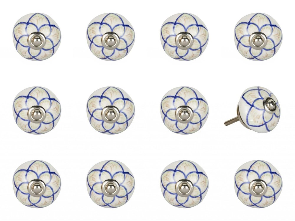 1.5" X 1.5" X 1.5" Ceramic Metal Multicolor 12 Pack Knob. Cabinet knobs isolated on a plain white background, in a white ceramic finish.