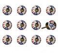 Set of Twelve Blue And White Floral Ceramic Drawer Pull Knobs on a white background