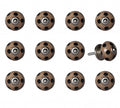 Set of Twelve Brown And Black Geometric Ceramic Drawer Pull Knobs on a white background