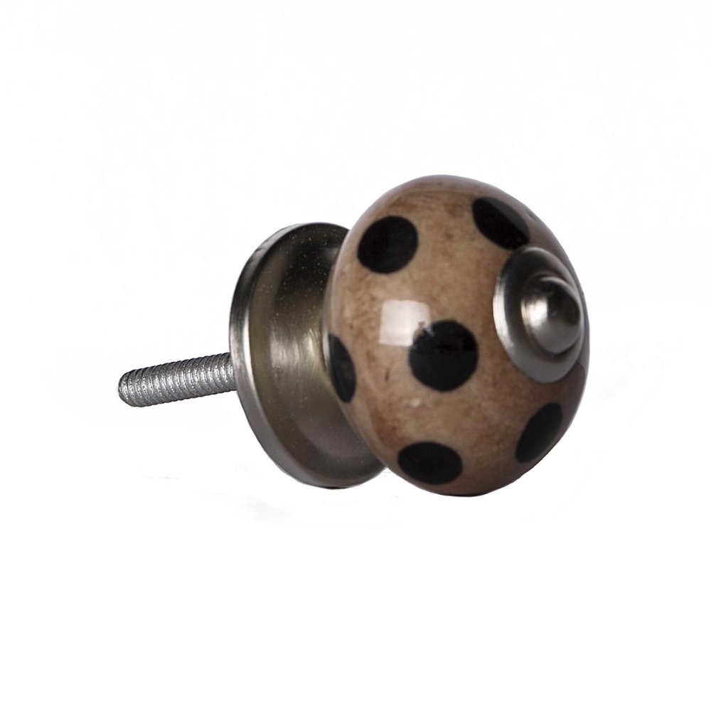 Set of Twelve Brown And Black Geometric Ceramic Drawer Pull Knobs on a white background