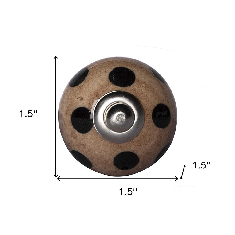 Set of Twelve Brown And Black Geometric Ceramic Drawer Pull Knobs on a white background