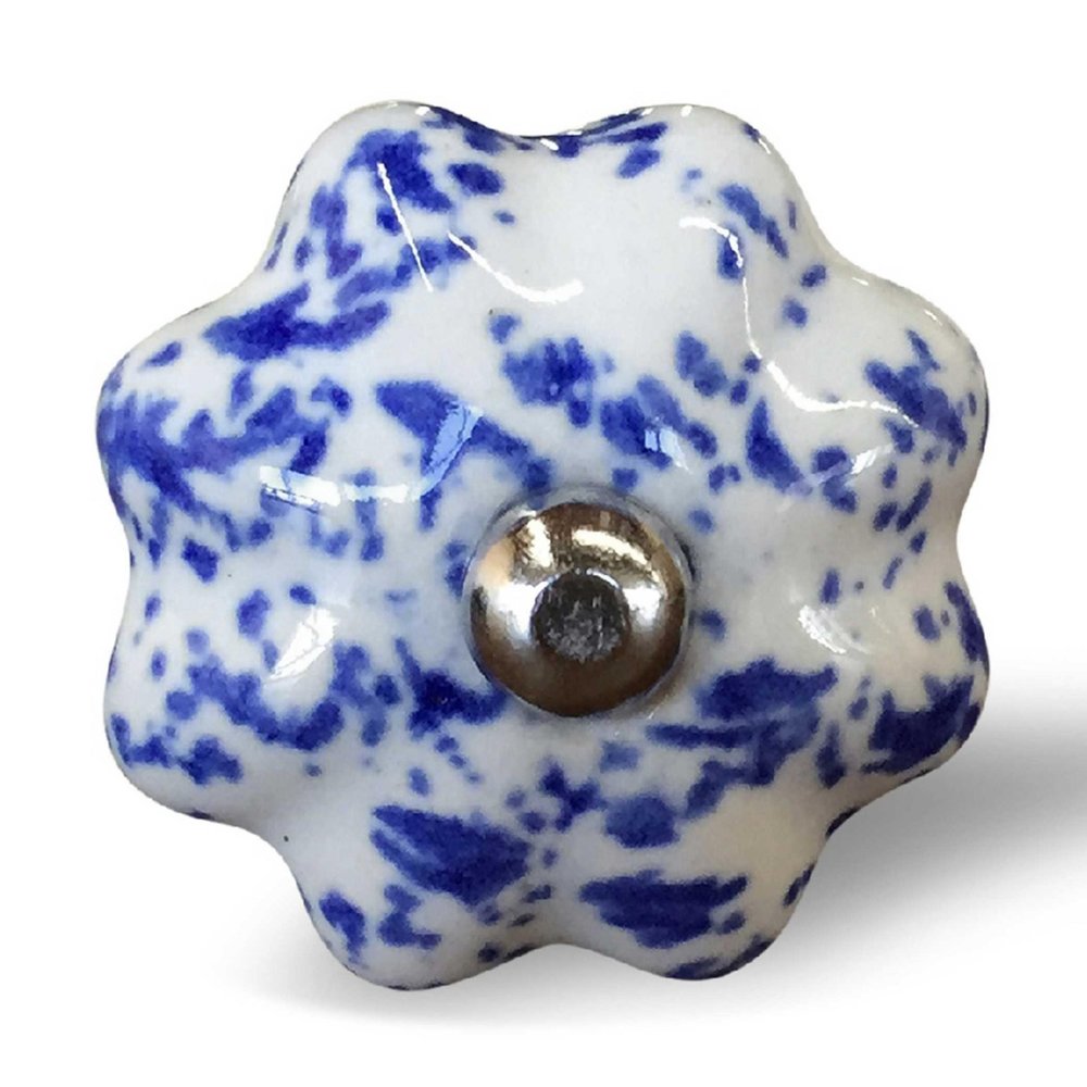 Set of Twelve Blue And White Ceramic Drawer Pull Knobs on a white background