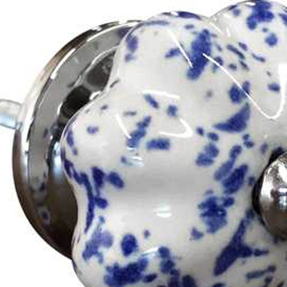 Set of Twelve Blue And White Ceramic Drawer Pull Knobs - 1.5" H x 1.5" W x 1.5" D