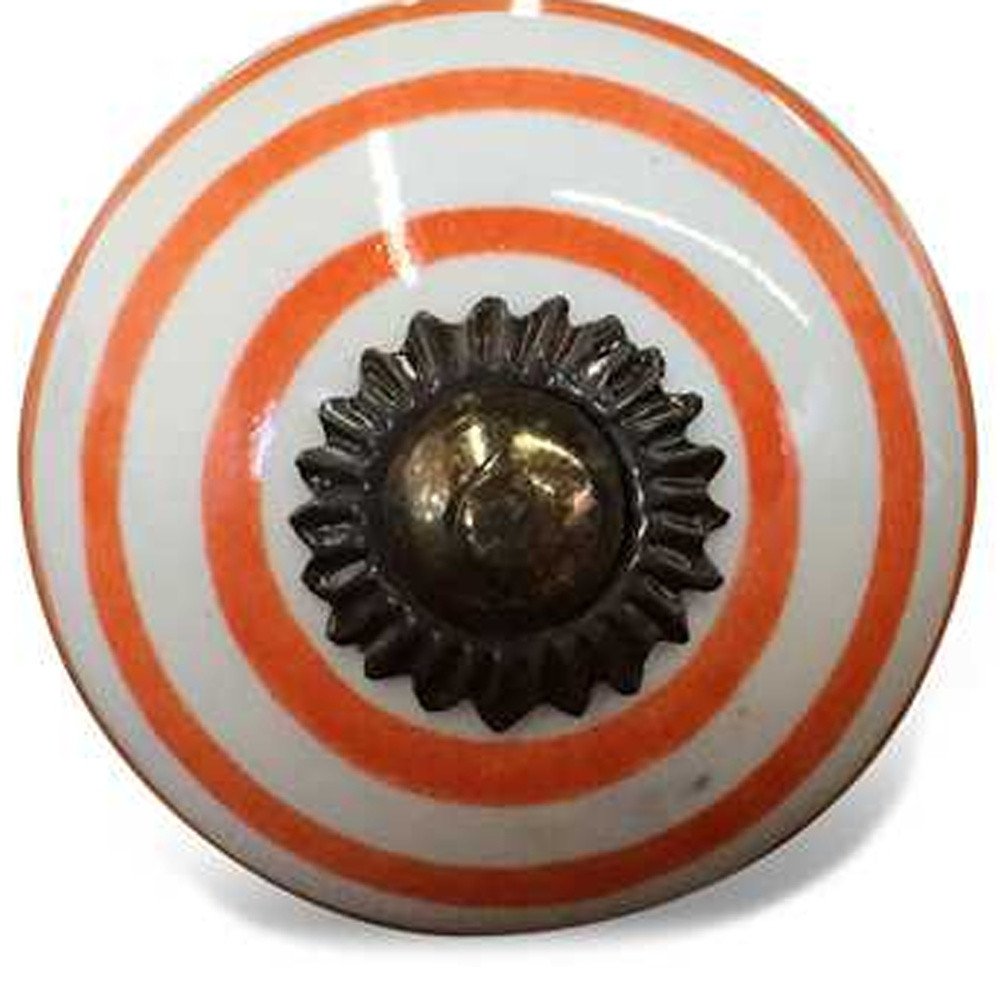 Set of Twelve Orange And White Geometric Ceramic Drawer Pull Knobs on a white background