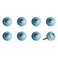 Set of Eight Aqua And White Floral Ceramic Drawer Pull Knobs
