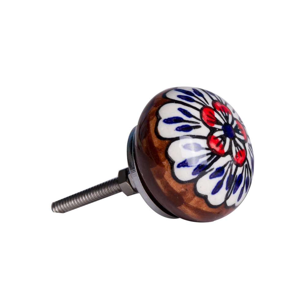 Set of Eight Blue And White Floral Ceramic Drawer Pull Knobs