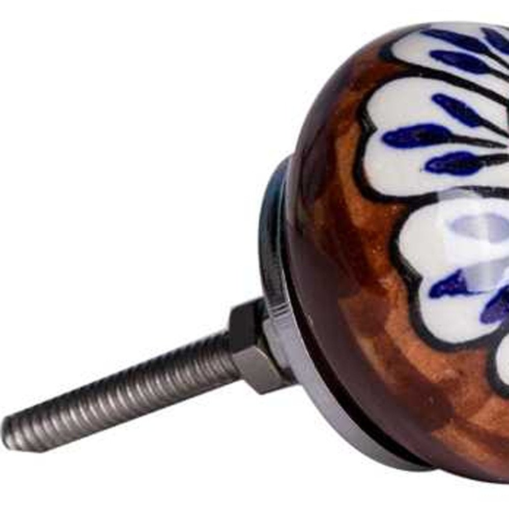 Set of Eight Blue And White Floral Ceramic Drawer Pull Knobs