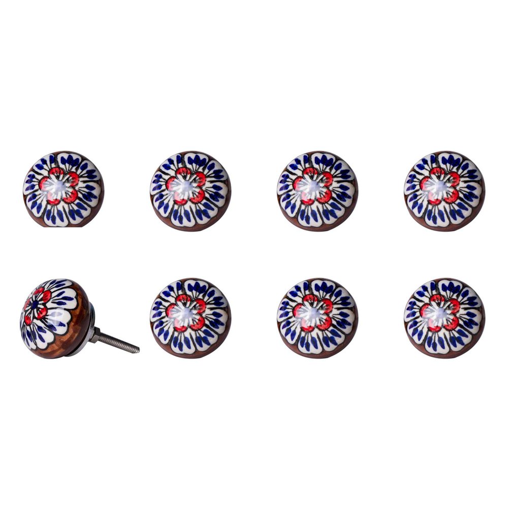 Set of Eight Blue And White Floral Ceramic Drawer Pull Knobs