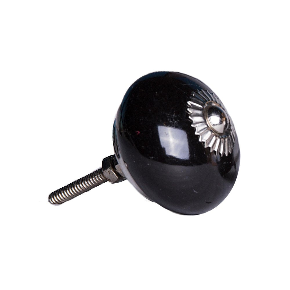 Set of Twelve Black Ceramic Drawer Pull Knobs on a white background
