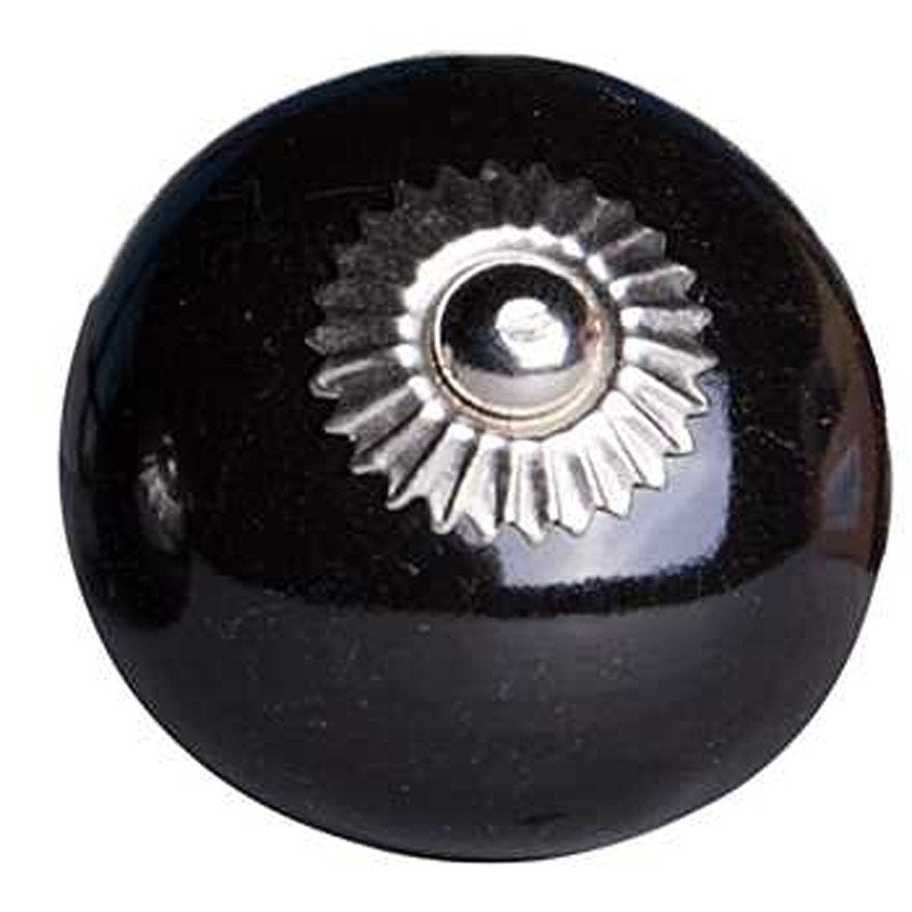 Set of Twelve Black Ceramic Drawer Pull Knobs on a white background