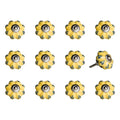 Set of Twelve Yellow And Green Ceramic Drawer Pull Knobs on a white background