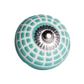 Set of Twelve Turquoise And White Geometric Ceramic Drawer Pull Knobs on a white background