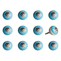 Set of Twelve Aqua White And Silver Geometric Ceramic Drawer Pull Knobs