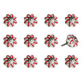 Set of Twelve Red And White Floral Ceramic Drawer Pull Knobs on a white background