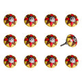 Set of Twelve Red And Yellow Floral Ceramic Drawer Pull Knobs on a white background