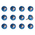 Set of Twelve Blue And White Botanical Ceramic Drawer Pull Knobs on a white background