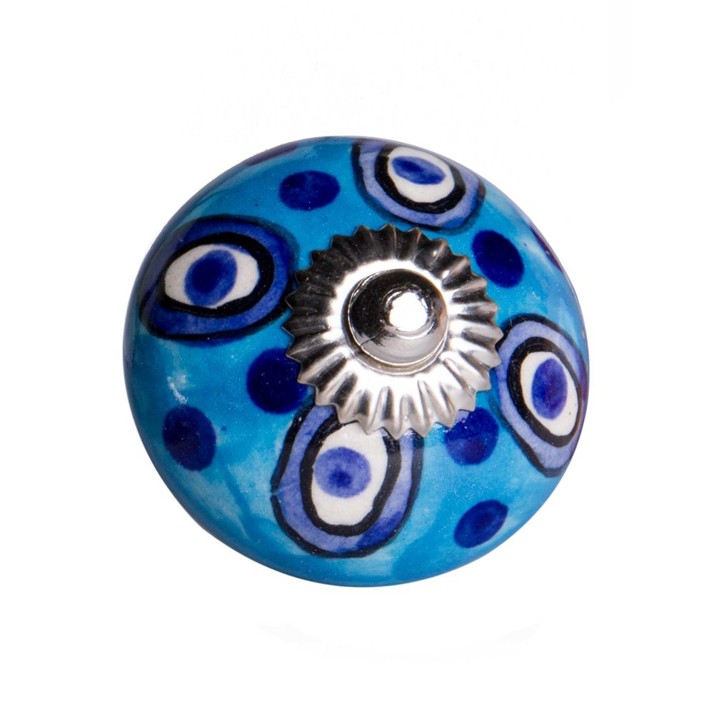 Set of Twelve Blue And White Botanical Ceramic Drawer Pull Knobs on a white background