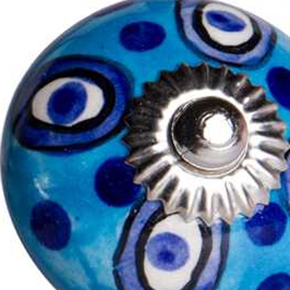 Set of Twelve Blue And White Botanical Ceramic Drawer Pull Knobs close-up detail