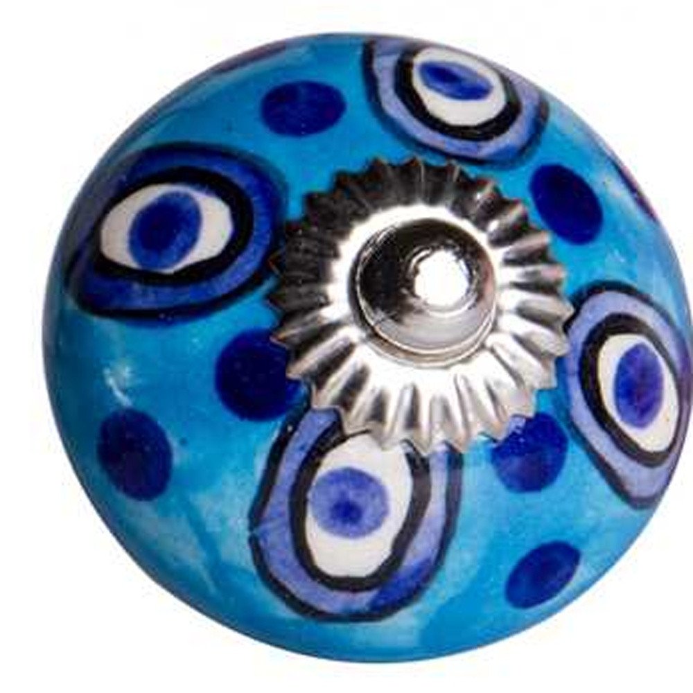 Set of Twelve Blue And White Botanical Ceramic Drawer Pull Knobs on a white background