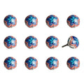 Set of Twelve Blue And White Floral Ceramic Drawer Pull Knobs on a white background