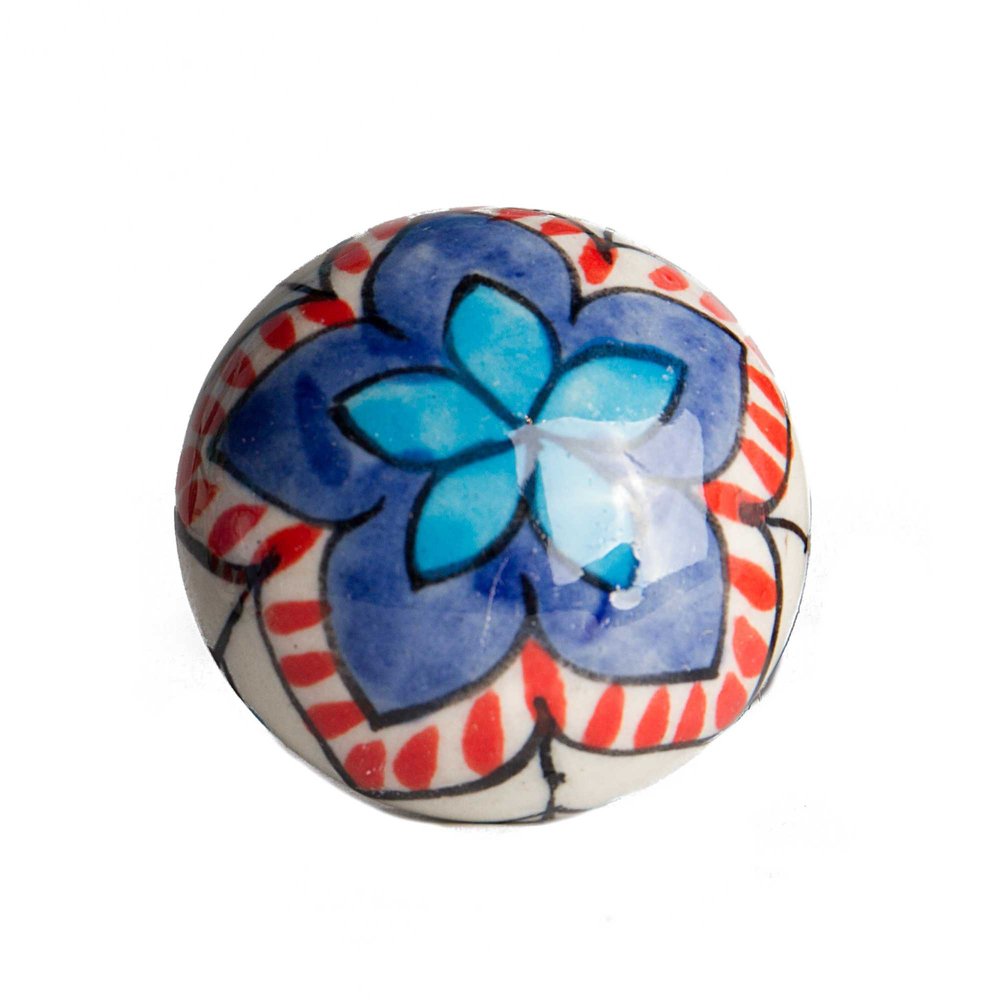 Set of Twelve Blue And White Floral Ceramic Drawer Pull Knobs on a white background