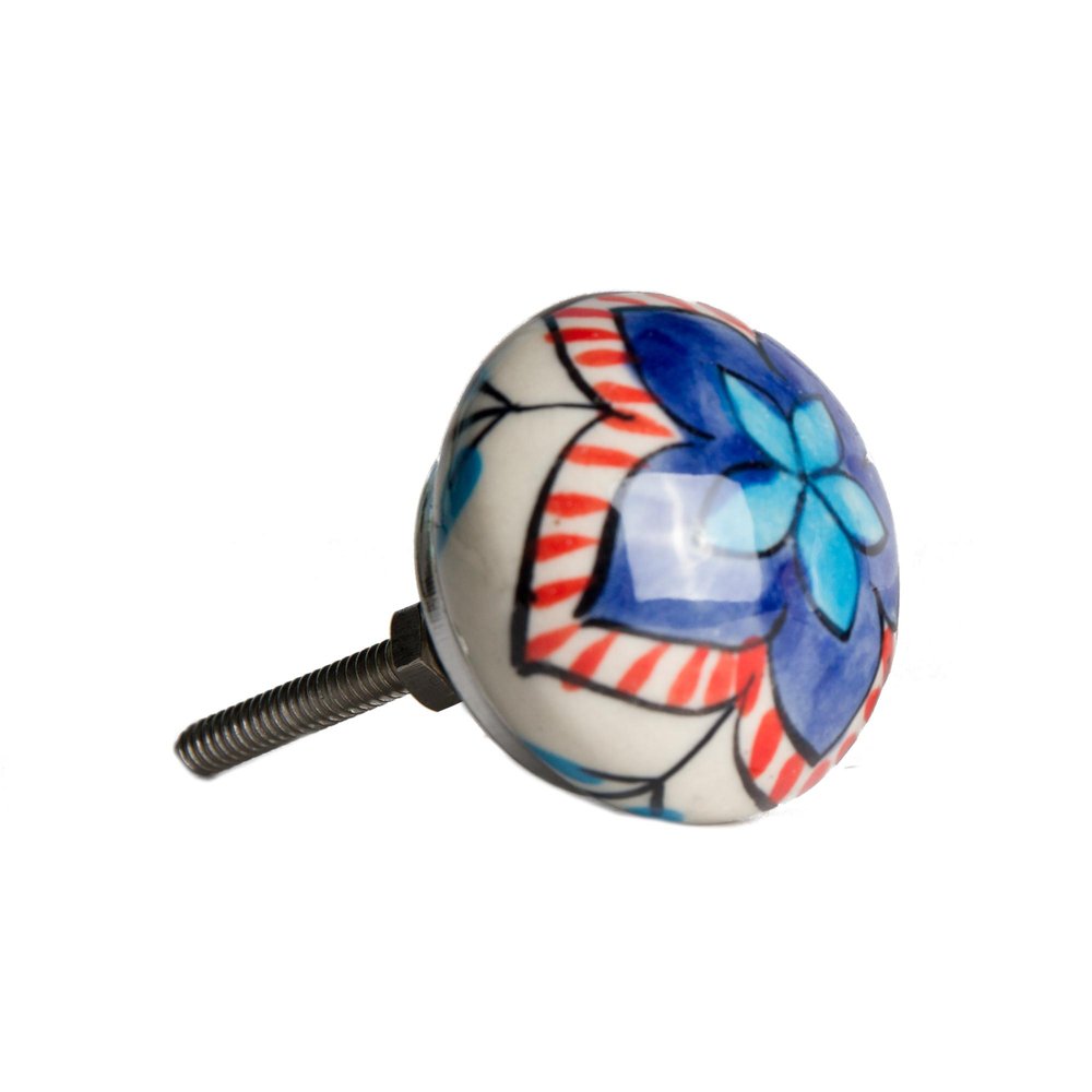 Set of Twelve Blue And White Floral Ceramic Drawer Pull Knobs on a white background