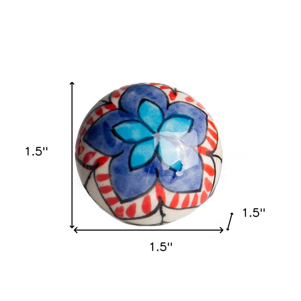 Set of Twelve Blue And White Floral Ceramic Drawer Pull Knobs on a white background