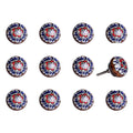 Set of Twelve Blue And White Floral Ceramic Drawer Pull Knobs on a white background