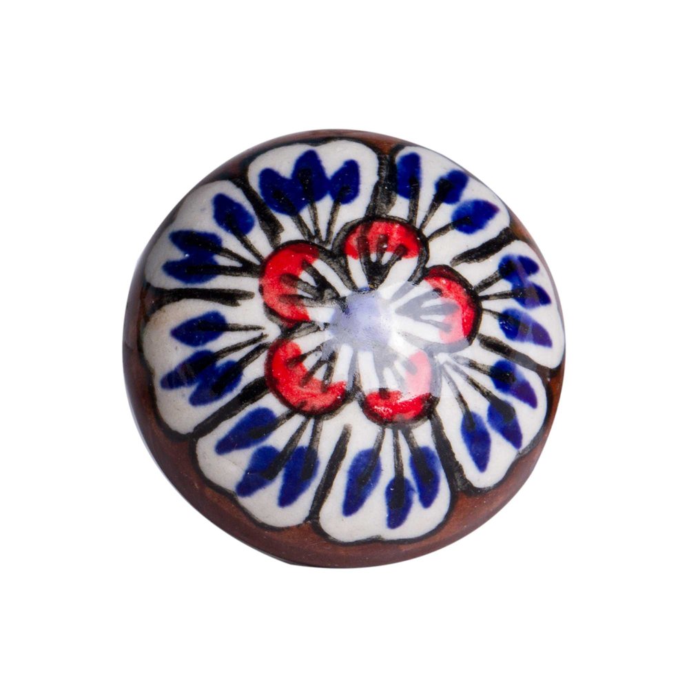 Set of Twelve Blue And White Floral Ceramic Drawer Pull Knobs on a white background