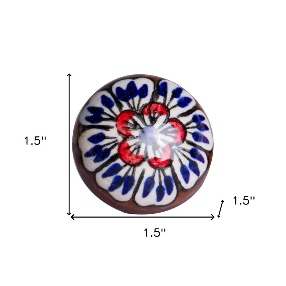 Set of Twelve Blue And White Floral Ceramic Drawer Pull Knobs on a white background