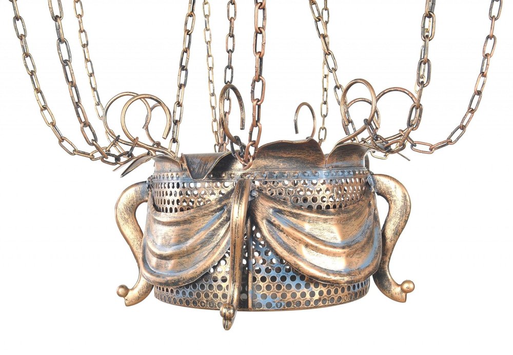 23" x 23" x 41" Vintage Hot Air Balloon Pendant. Pendant light isolated on a plain white background, in a tan finish.