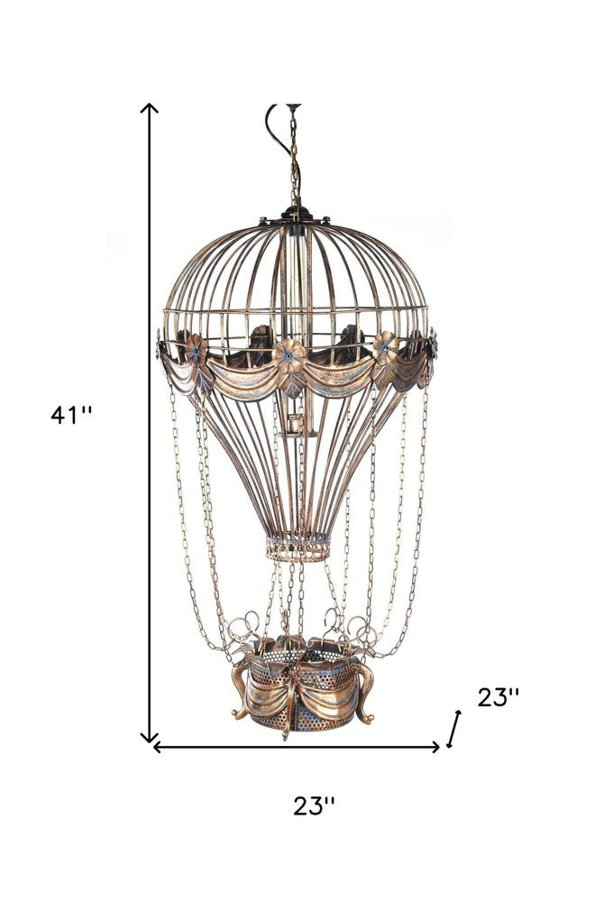 23" x 23" x 41" Vintage Hot Air Balloon Pendant. Pendant light isolated on a plain white background, showing its light gray color.