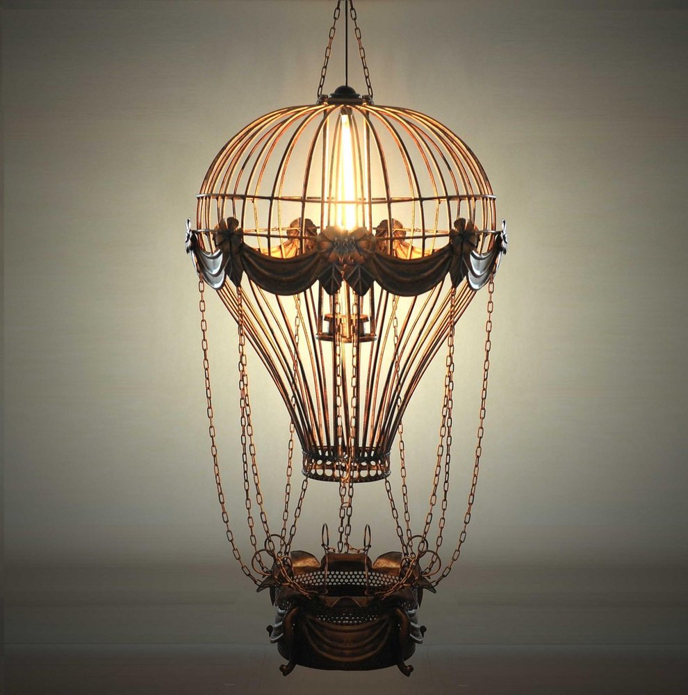 23" x 23" x 41" Vintage Hot Air Balloon Pendant. Pendant light in tan.
