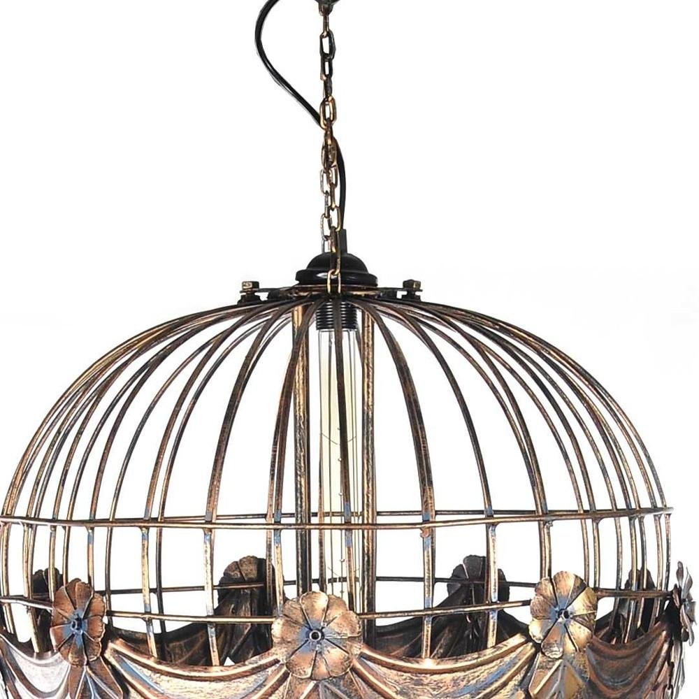 23" x 23" x 41" Vintage Hot Air Balloon Pendant. Pendant light isolated on a plain white background, finished in tan.