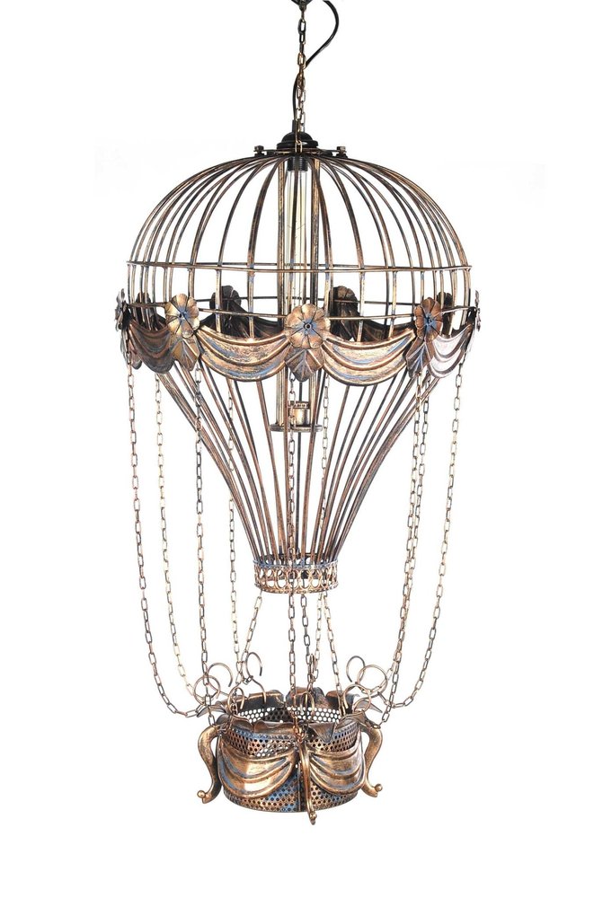 23" x 23" x 41" Vintage Hot Air Balloon Pendant. Pendant light isolated on a plain white background, in a light gray finish.