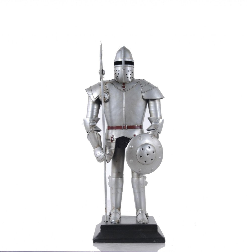 17" Silver Metal Hand Painted Figurine Tabletop Sculpture. Sculpture isolated on a plain white background, showing a silver metal surface.