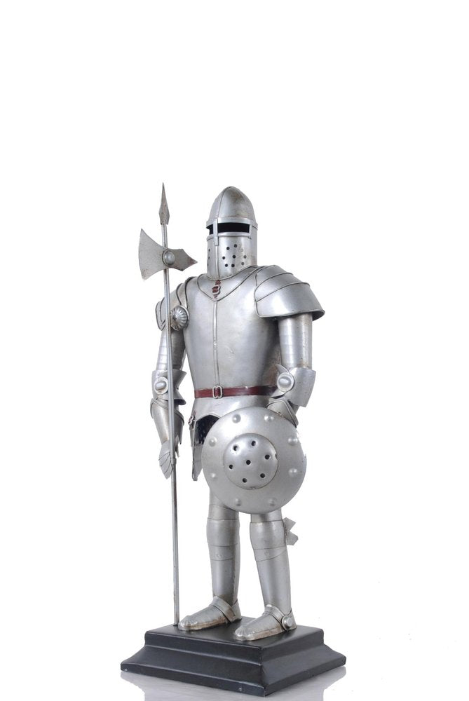 17" Silver Metal Hand Painted Figurine Tabletop Sculpture. Sculpture isolated on a plain white background, finished in silver metal.