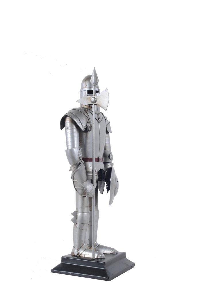 17" Silver Metal Hand Painted Figurine Tabletop Sculpture. Sculpture isolated on a plain white background, in a silver metal finish.