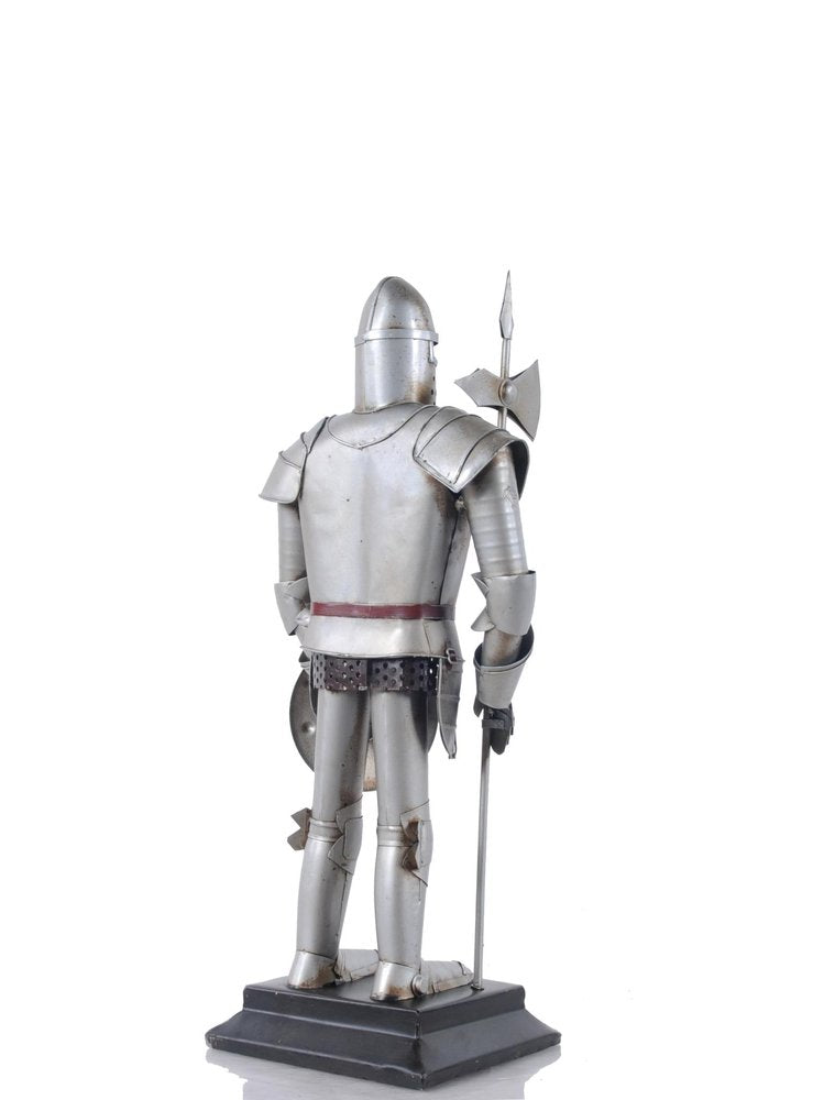 17" Silver Metal Hand Painted Figurine Tabletop Sculpture. Sculpture isolated on a plain white background, in a silver metal finish.