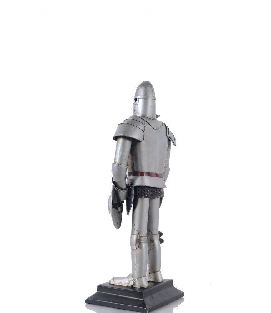 17" Silver Metal Hand Painted Figurine Tabletop Sculpture. Sculpture isolated on a plain white background, finished in silver metal.