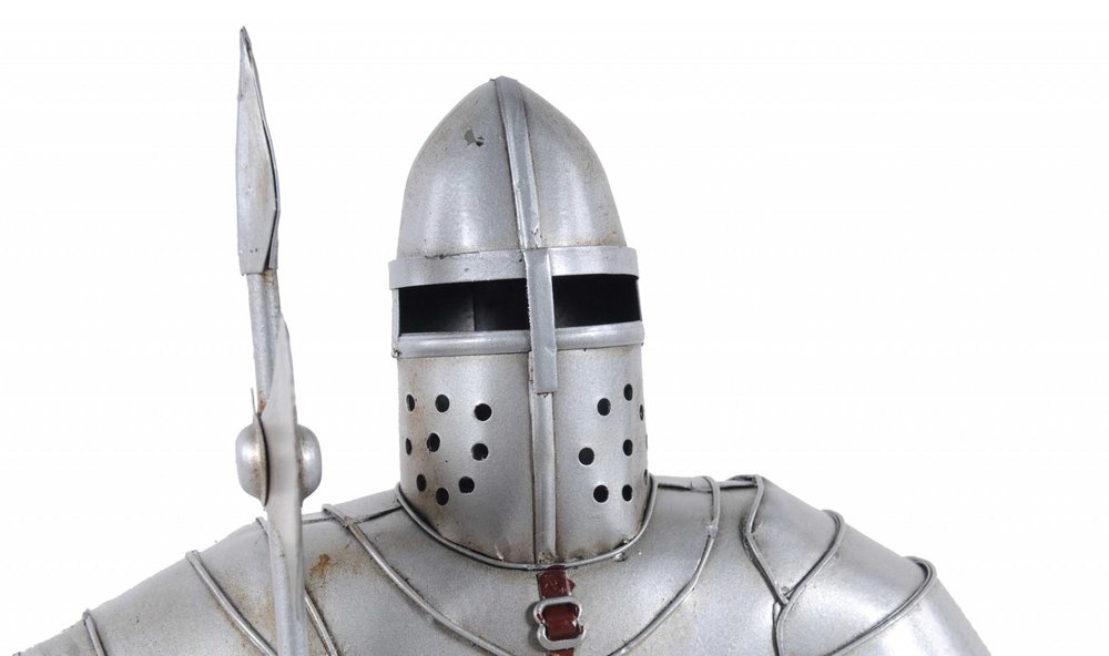 17" Silver Metal Hand Painted Figurine Tabletop Sculpture. Sculpture isolated on a plain white background, finished in silver metal.