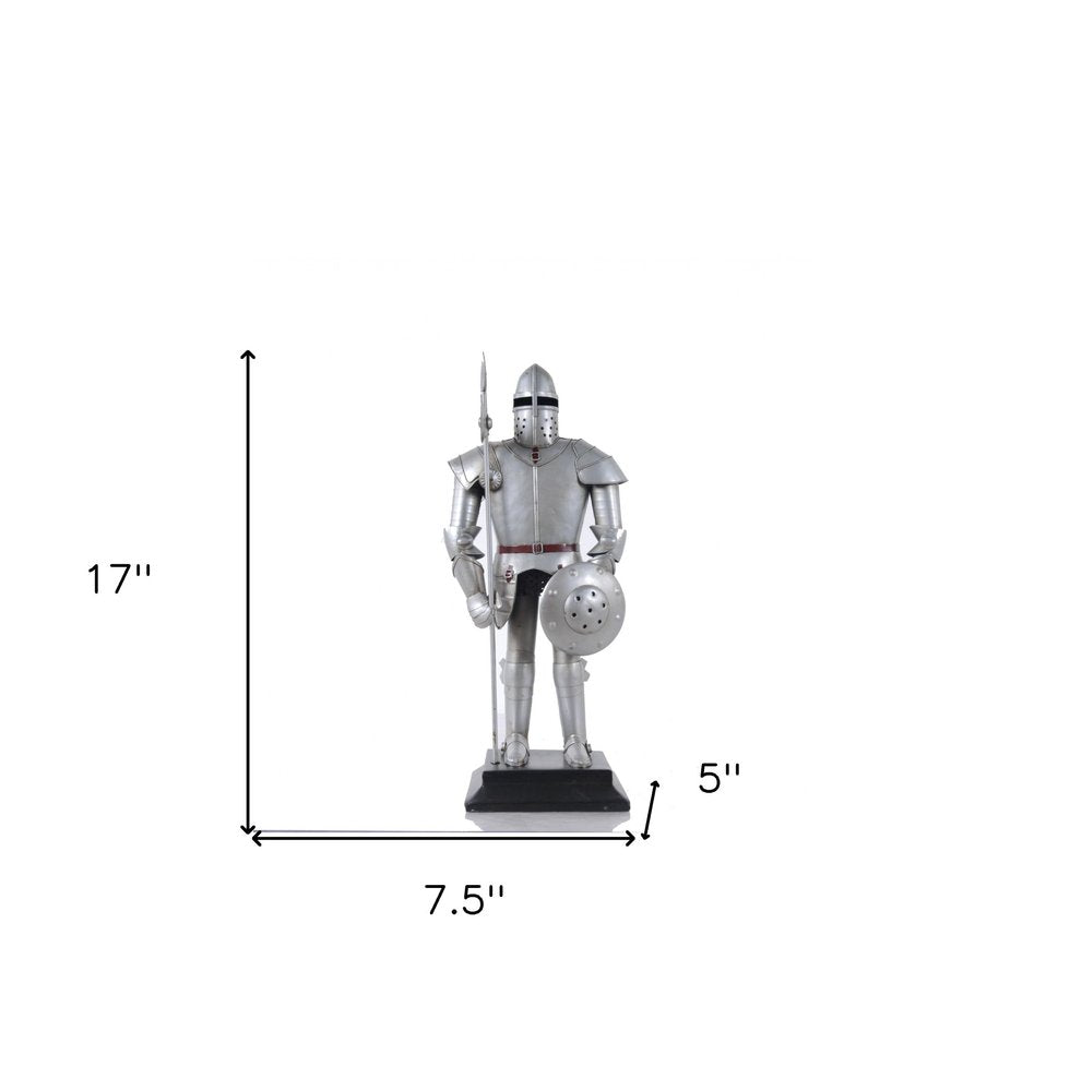 17" Silver Metal Hand Painted Figurine Tabletop Sculpture. Sculpture isolated on a plain white background, showing a silver metal surface.