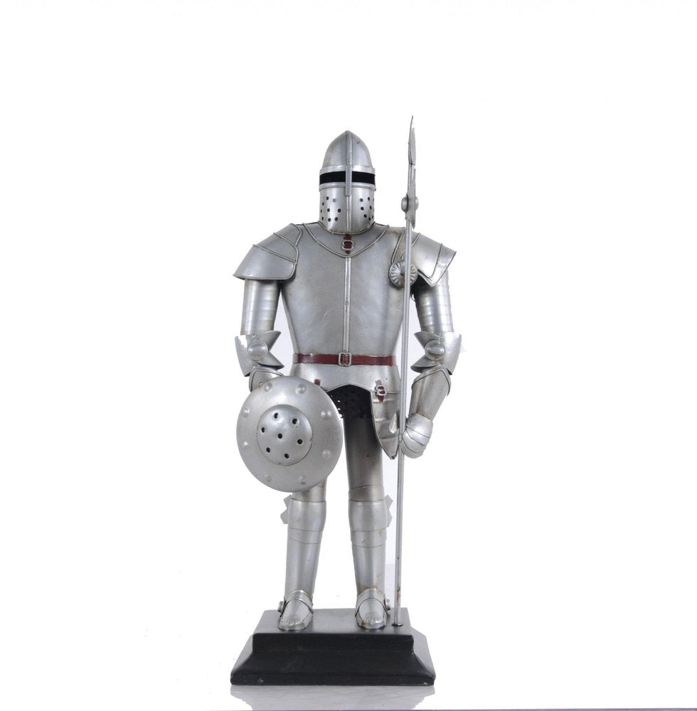 17" Silver Metal Hand Painted Figurine Tabletop Sculpture. Sculpture isolated on a plain white background, showing a silver metal surface.