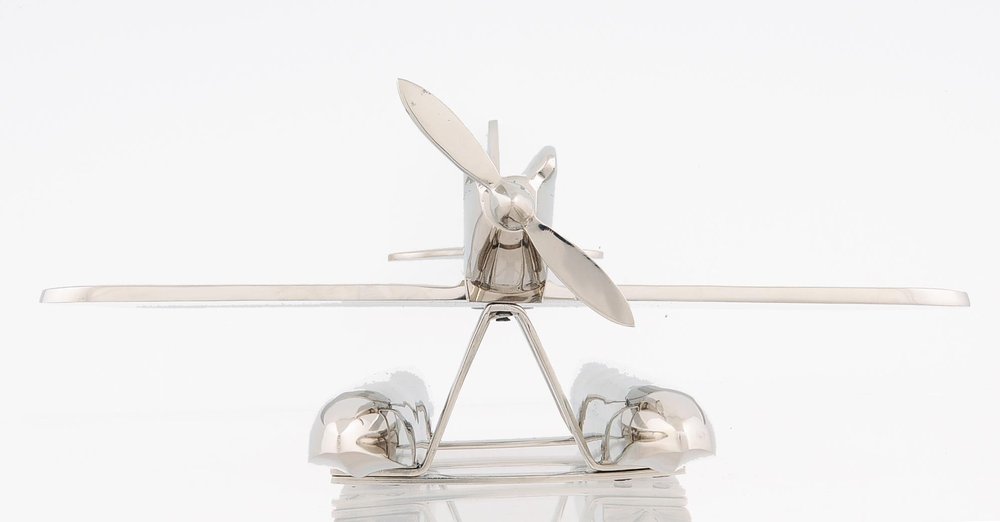 7" Nickel Metal Hand Painted Model Airplane Tabletop Sculpture