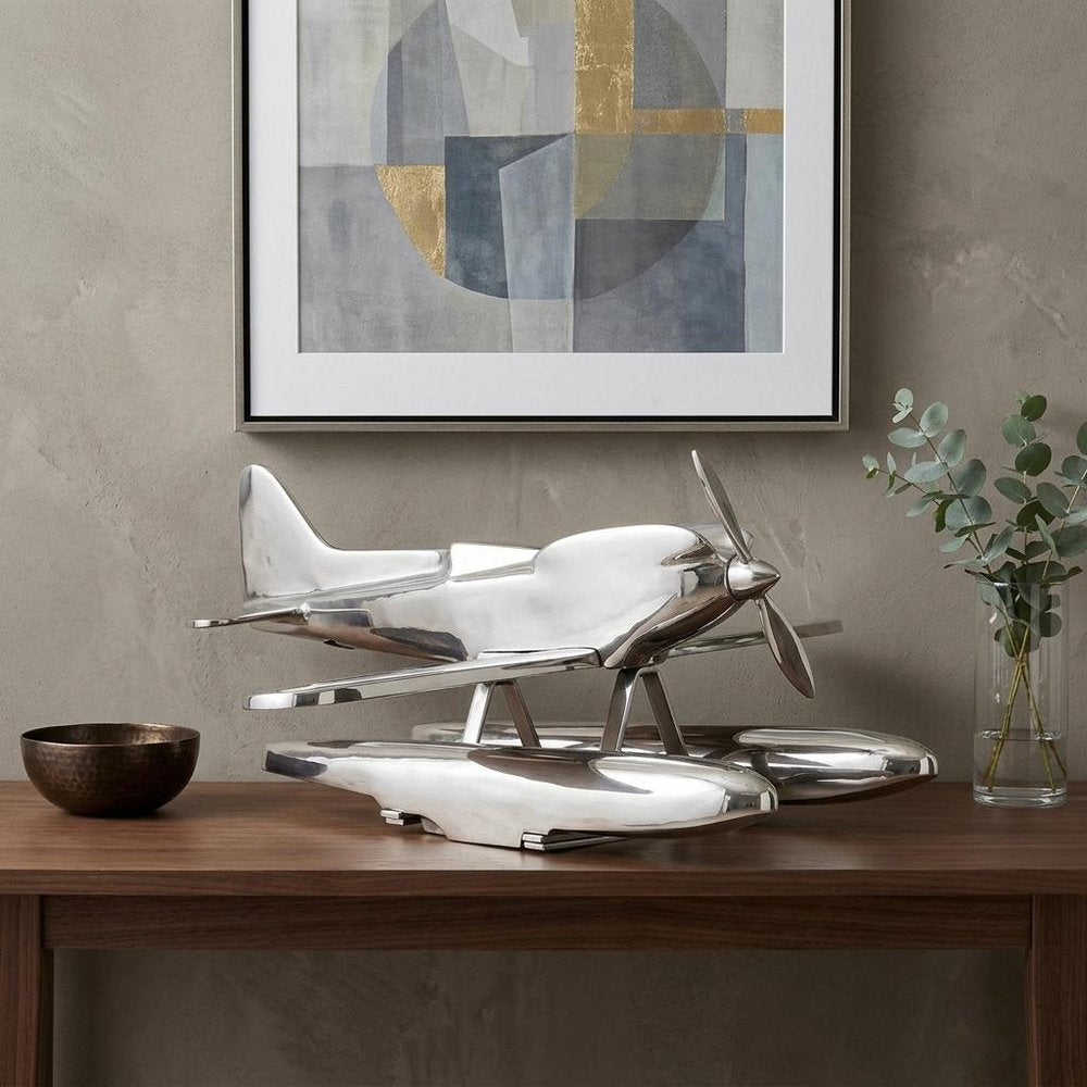 7" Nickel Metal Hand Painted Model Airplane Tabletop Sculpture