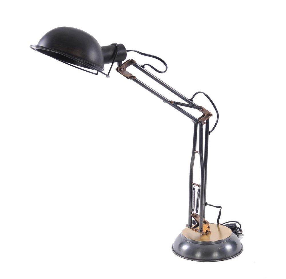 33" Black Metal Desk Table Lamp With Black Bowl Shade. Table lamp isolated on a plain white background, in a black metal finish.