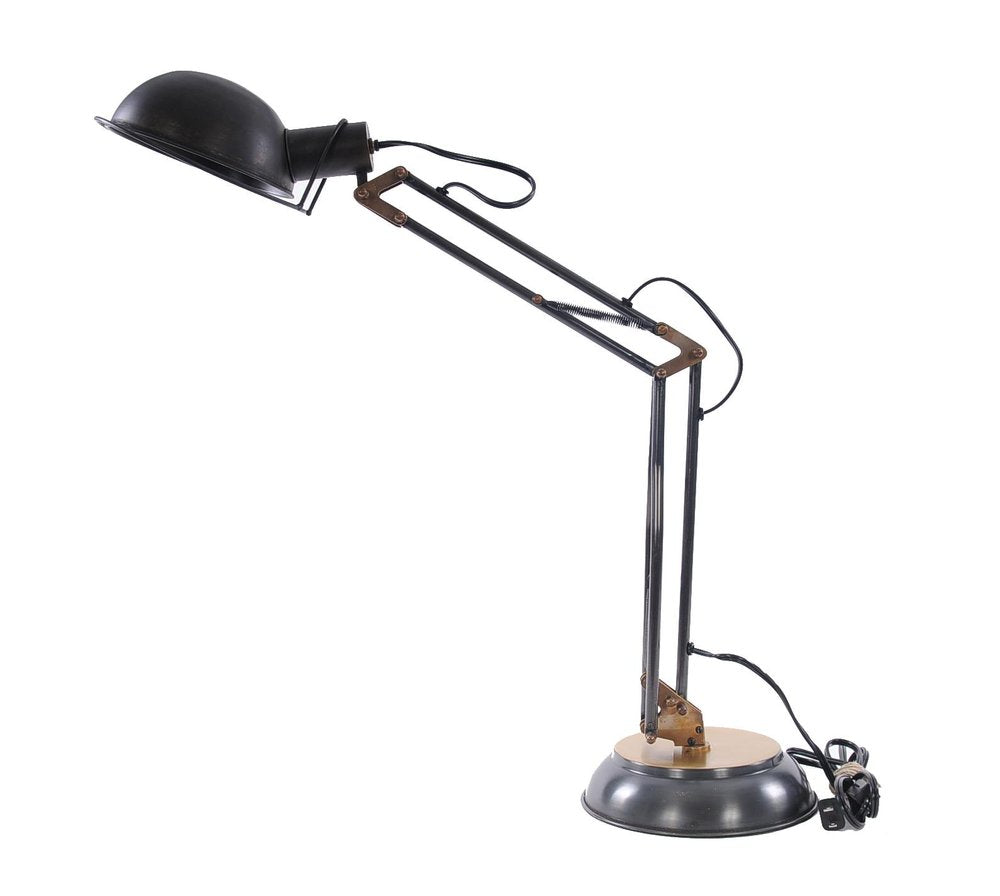 33" Black Metal Desk Table Lamp With Black Bowl Shade. Table lamp isolated on a plain white background, in a black metal finish.