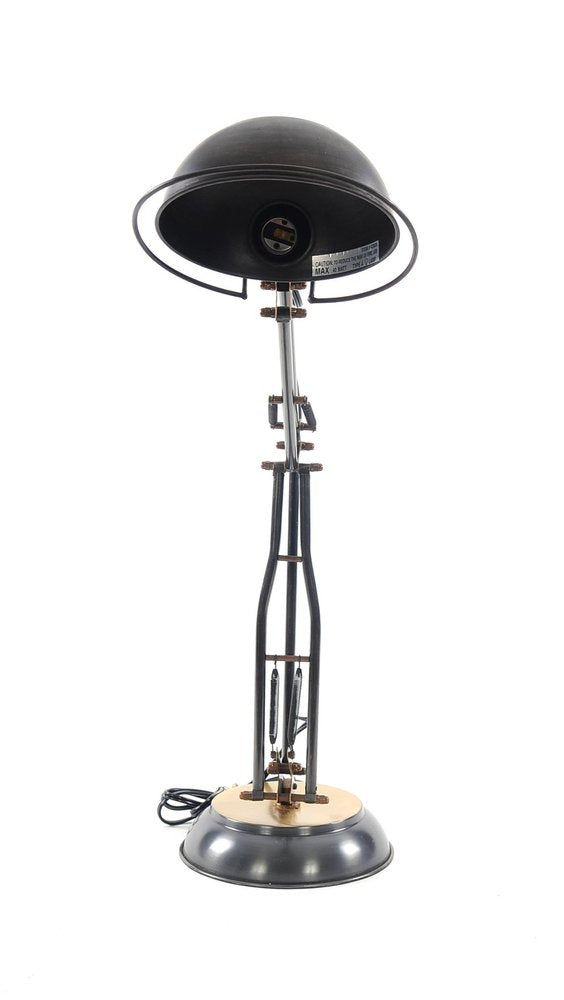 33" Black Metal Desk Table Lamp With Black Bowl Shade. Table lamp isolated on a plain white background, showing a black metal surface.