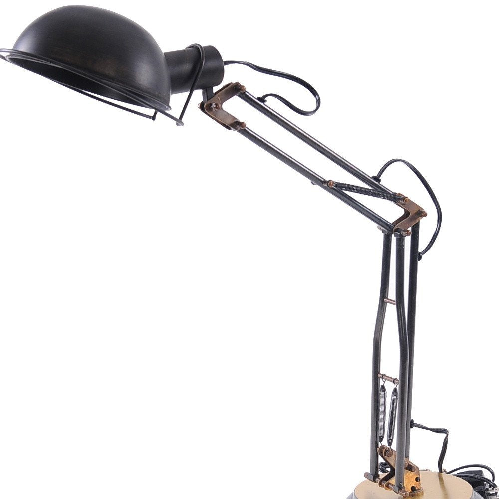 33" Black Metal Desk Table Lamp With Black Bowl Shade. Table lamp isolated on a plain white background, showing a black metal surface.