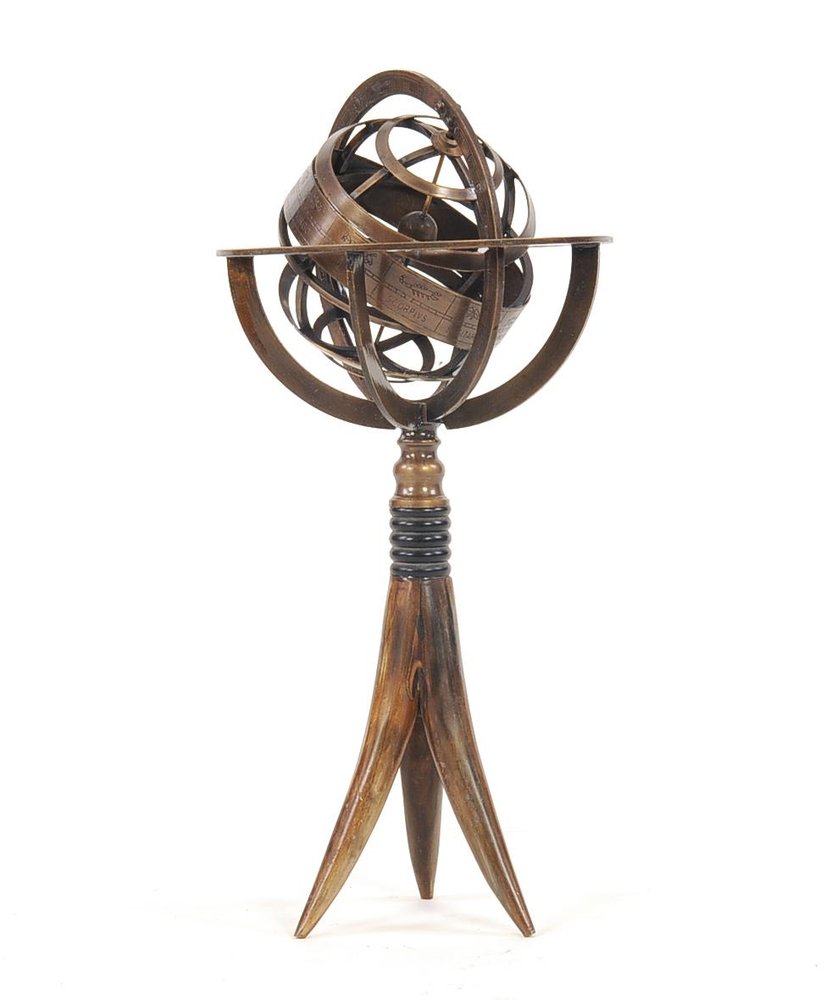 12" Brass Metal Hand Painted Figurine Tabletop Sculpture. Sculpture isolated on a plain white background, showing a metal surface.